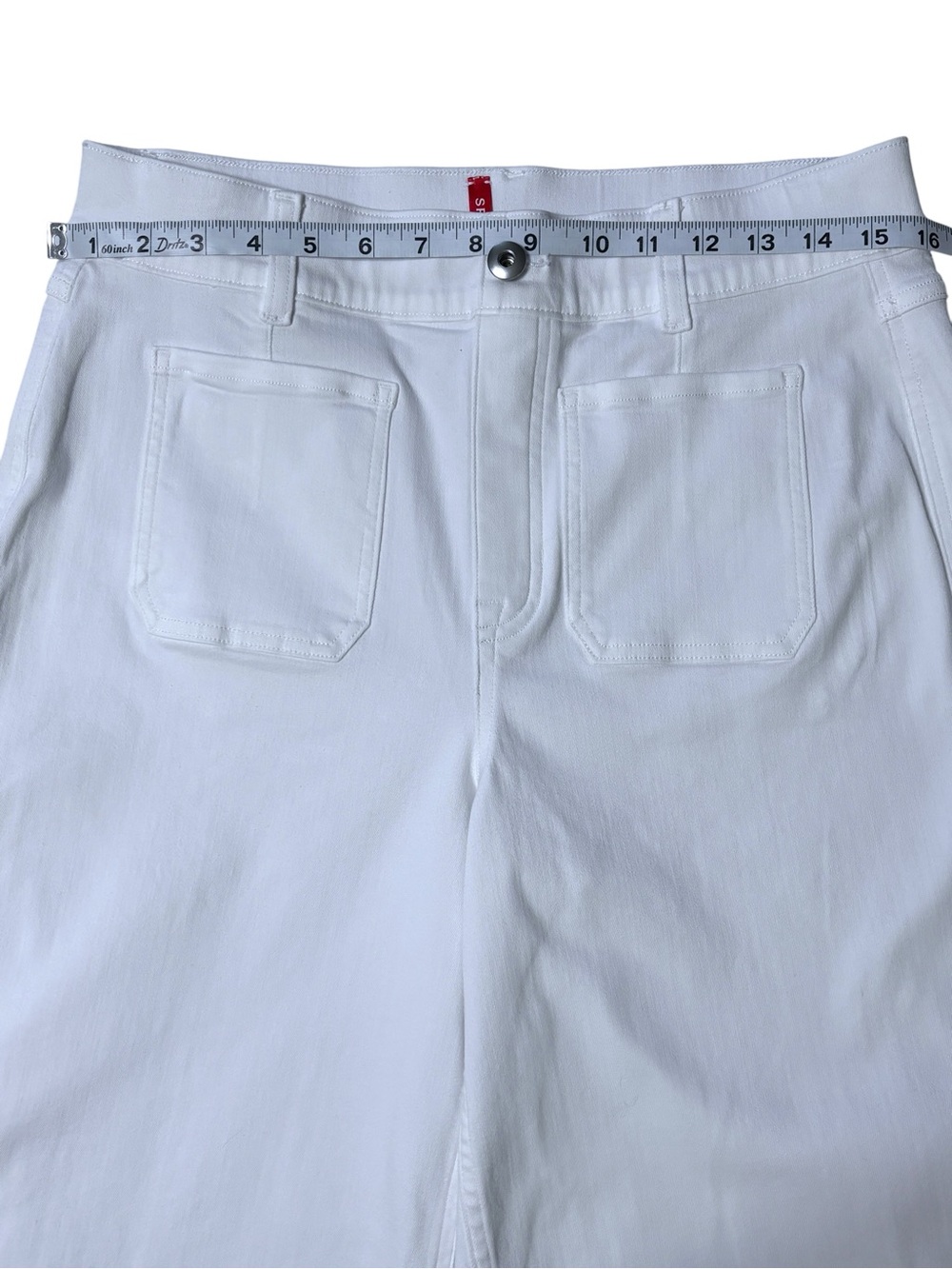SPANX Supersmooth White Stretch Twill Cropped Wide Leg Pants Patch Pockets L - Picture 12 of 16